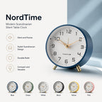 Silent Metal Table Clock 12cm, Scandinavian, Six Colours