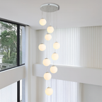 Cascading Glass Globe Chandelier with 10 Lights, Adjustable