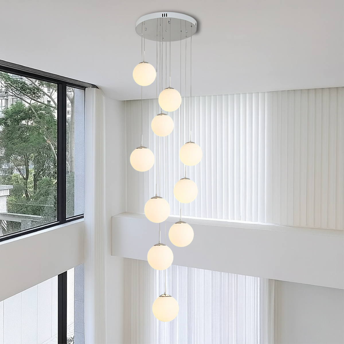 Cascading Glass Globe Chandelier with 10 Lights, Adjustable