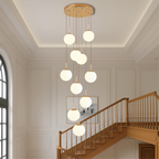 Cascading Glass Globe Chandelier with 10 Lights, Adjustable