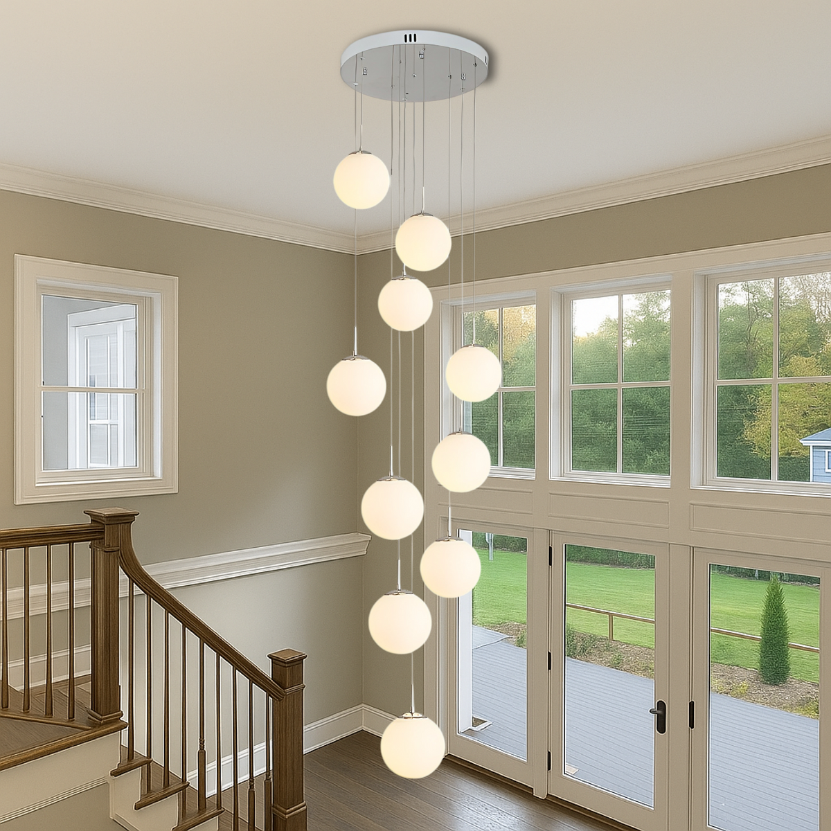 Cascading Glass Globe Chandelier with 10 Lights, Adjustable