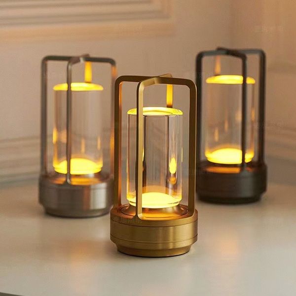 Cordless Crystal Glass Lantern Table Lamp, Dimmable IP65