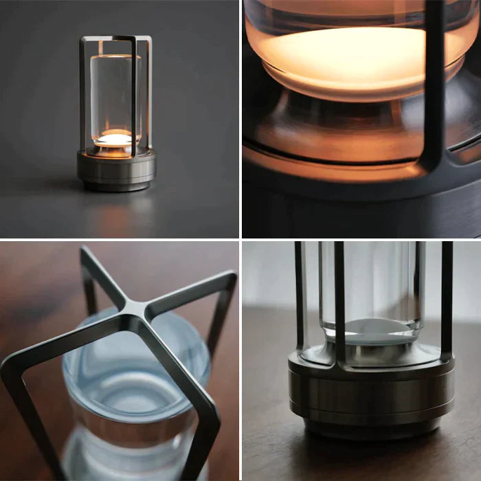 Cordless Crystal Glass Lantern Table Lamp, Dimmable IP65