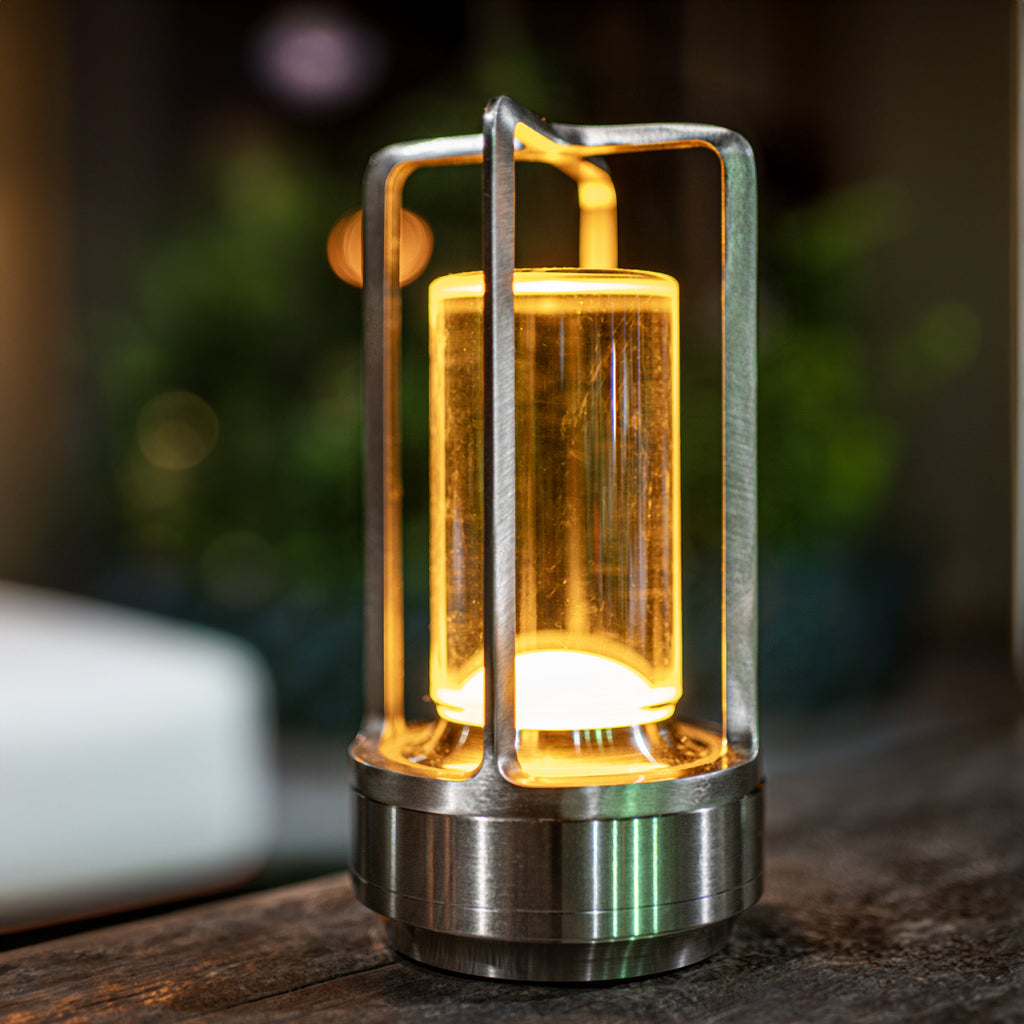 Cordless Crystal Glass Lantern Table Lamp, Dimmable IP65