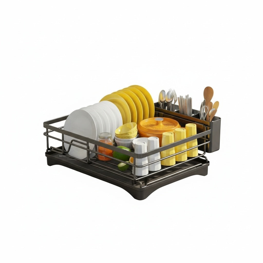 Dish Drainer Rack with Built-In Drip Tray, 42 cm Wide