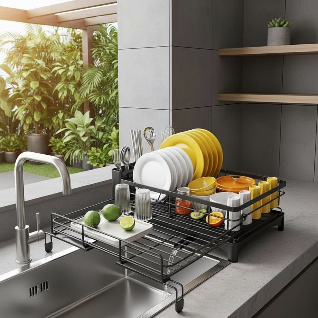Dish Drainer Rack with Built-In Drip Tray, 42 cm Wide
