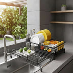 Dish Drainer Rack with Built-In Drip Tray, 42 cm Wide
