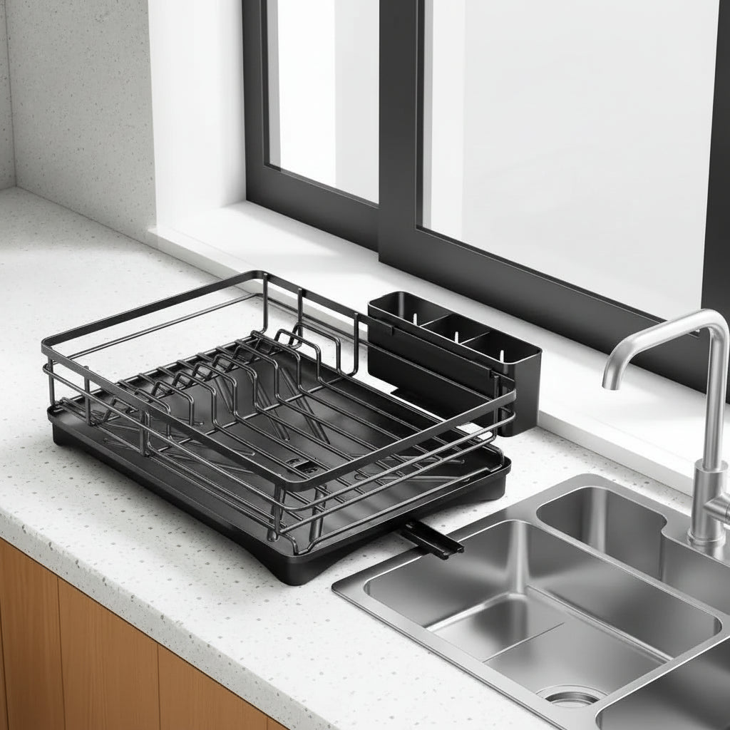 Dish Drainer Rack with Built-In Drip Tray, 42 cm Wide