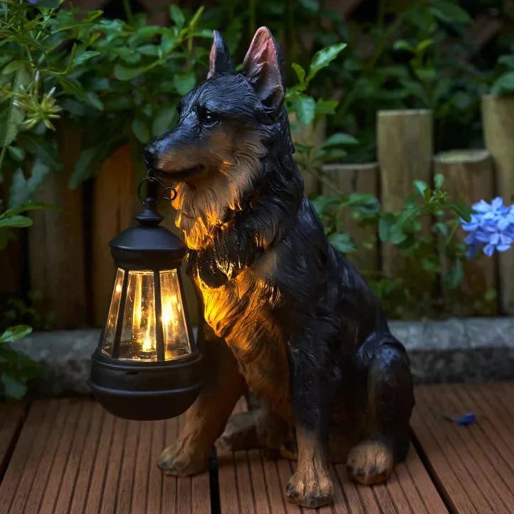 Solar Dog Statue Garden Light with Lantern, Five Breeds