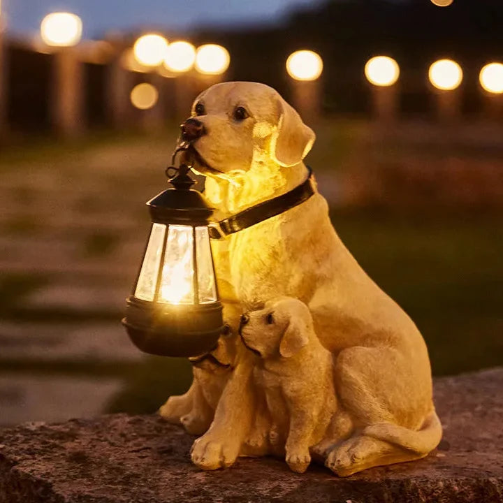 Solar Dog Statue Garden Light with Lantern, Five Breeds