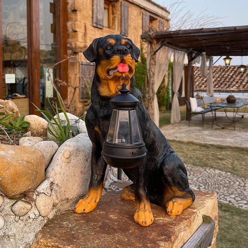 Solar Dog Statue Garden Light with Lantern, Five Breeds