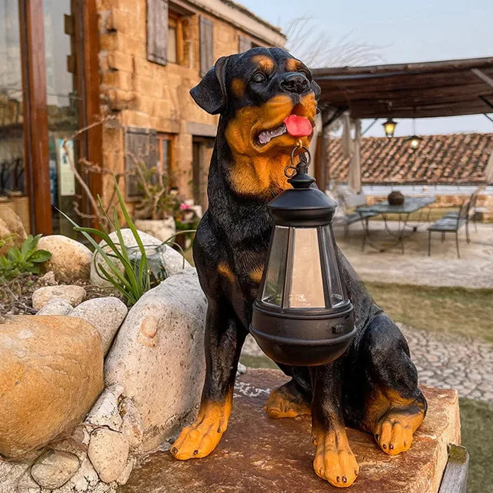 Solar Dog Statue Garden Light with Lantern, Five Breeds
