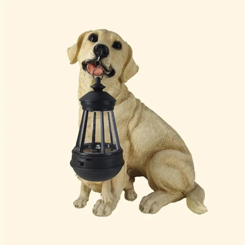 Solar Dog Statue Garden Light with Lantern, Five Breeds