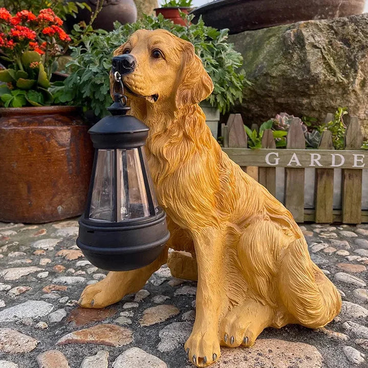 Solar Dog Statue Garden Light with Lantern, Five Breeds