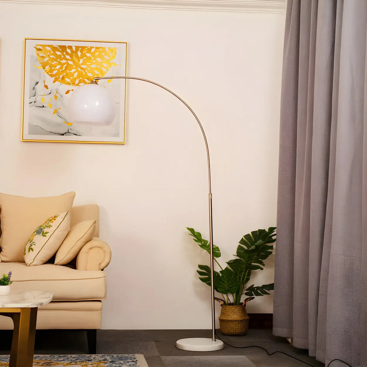 Arc Floor Lamp with Acrylic Dome Shade, 220cm, 90cm Reach