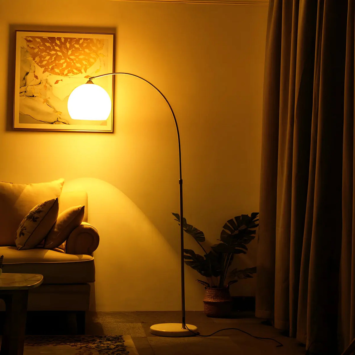 Arc Floor Lamp with Acrylic Dome Shade, 220cm, 90cm Reach