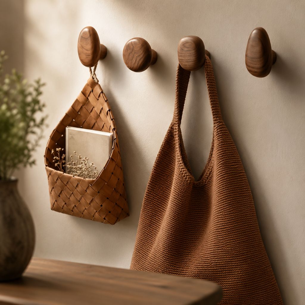 Organic Wooden Wall Hooks, Set of 4 in Walnut or Beech
