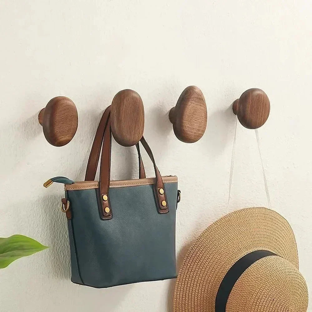 Organic Wooden Wall Hooks, Set of 4 in Walnut or Beech