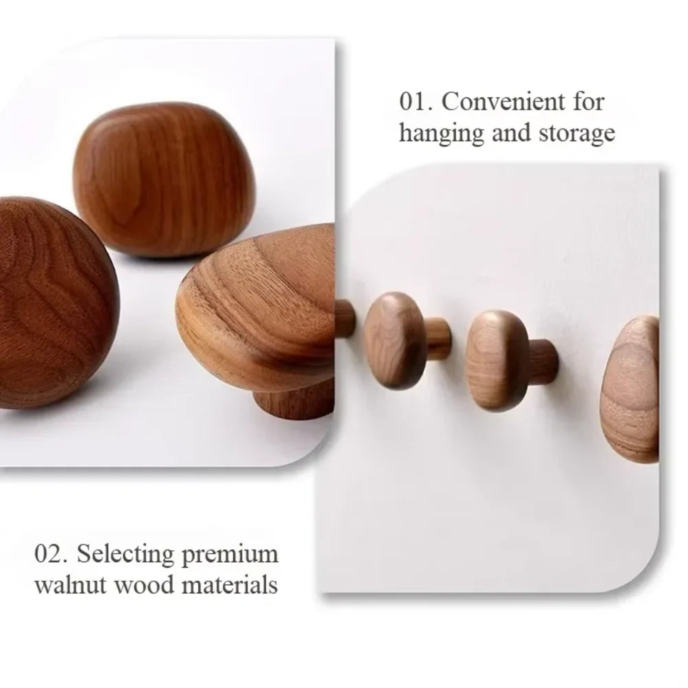 Organic Wooden Wall Hooks, Set of 4 in Walnut or Beech