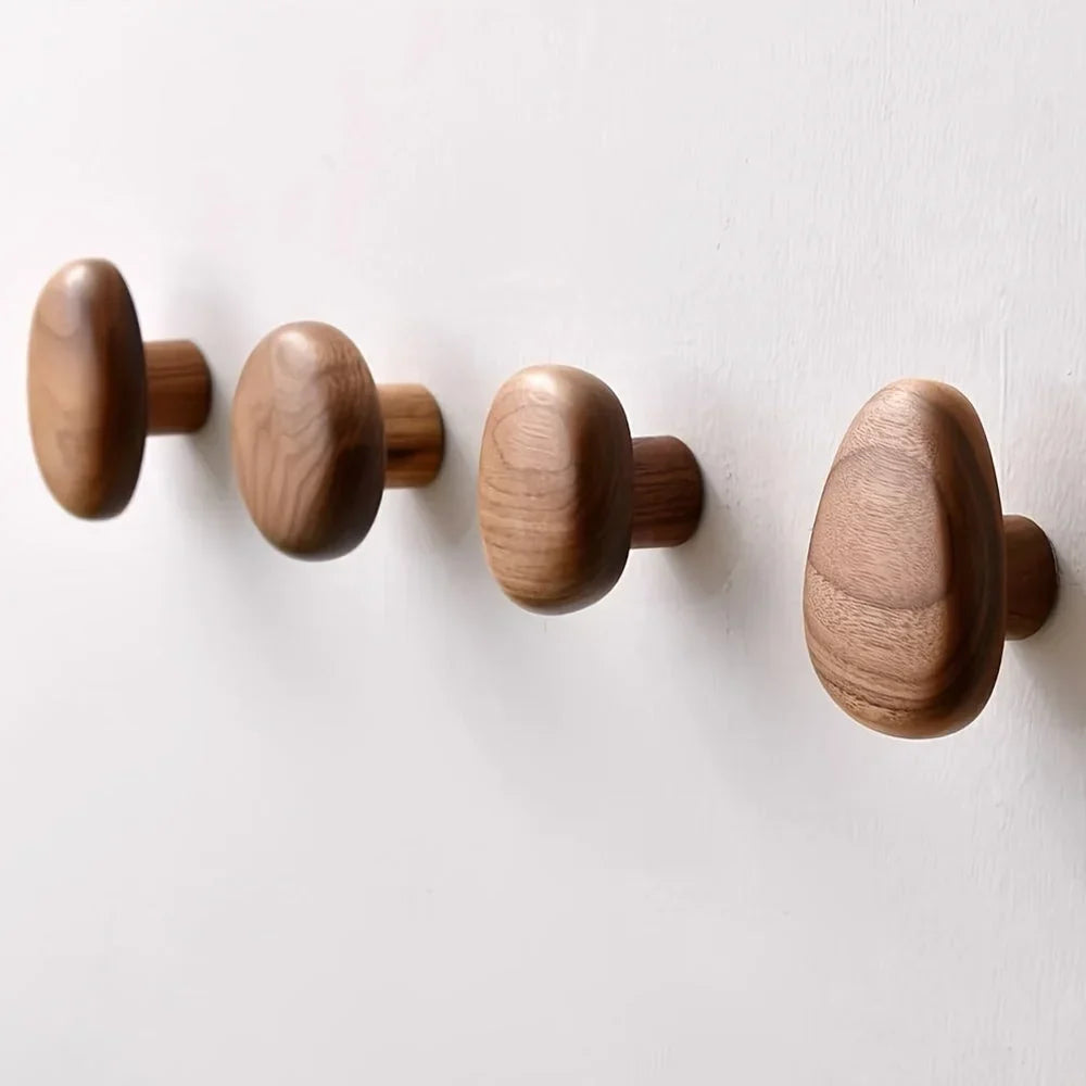 Organic Wooden Wall Hooks, Set of 4 in Walnut or Beech