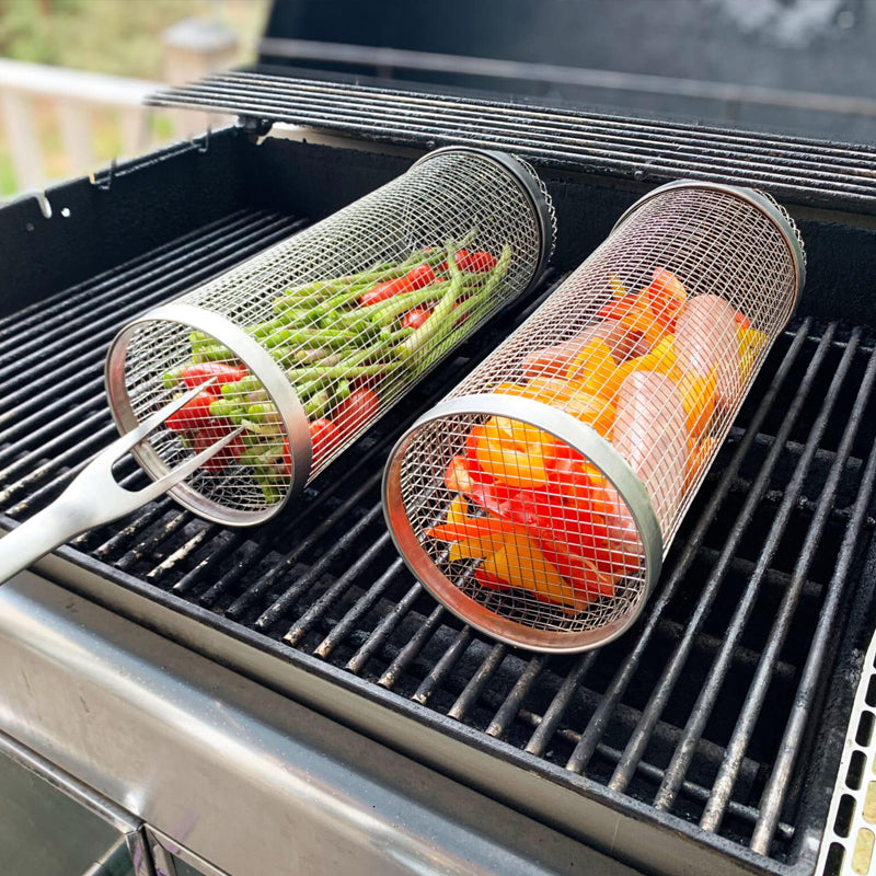 Rotating Stainless Steel BBQ Grill Basket, 360 Degrees