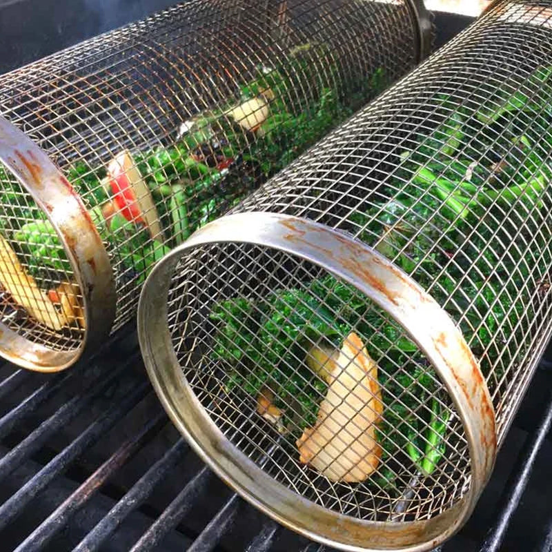 Rotating Stainless Steel BBQ Grill Basket, 360 Degrees
