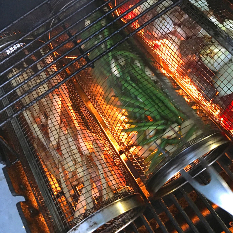Rotating Stainless Steel BBQ Grill Basket, 360 Degrees
