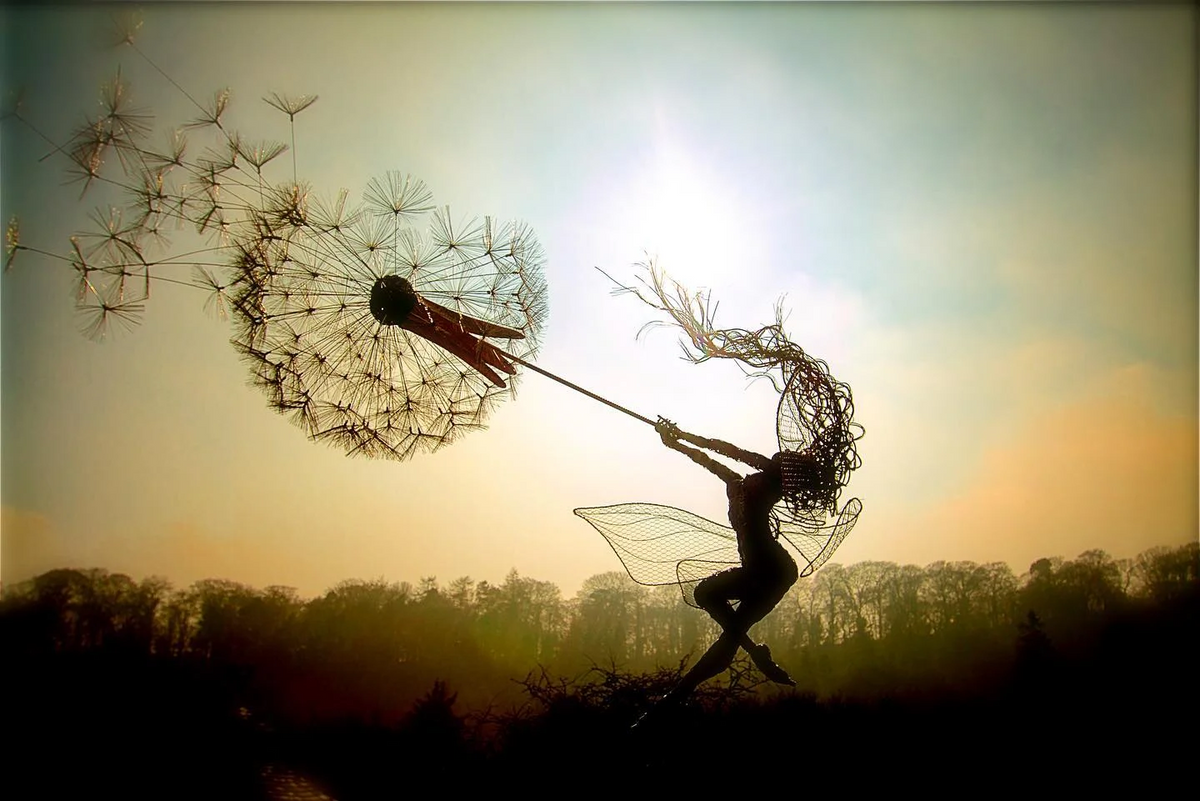 Metal Garden Stake with Fairy and Dandelion Design, 65cm Tall