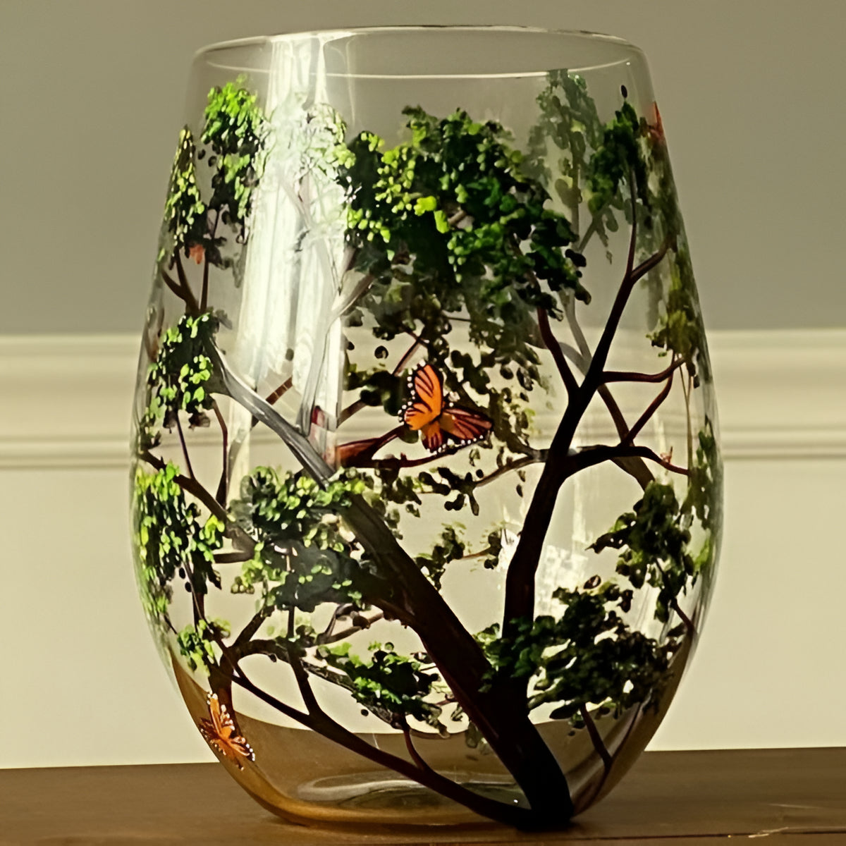 Hand-Painted Four Seasons Wine Glasses, 350ml, Stem or Stemless