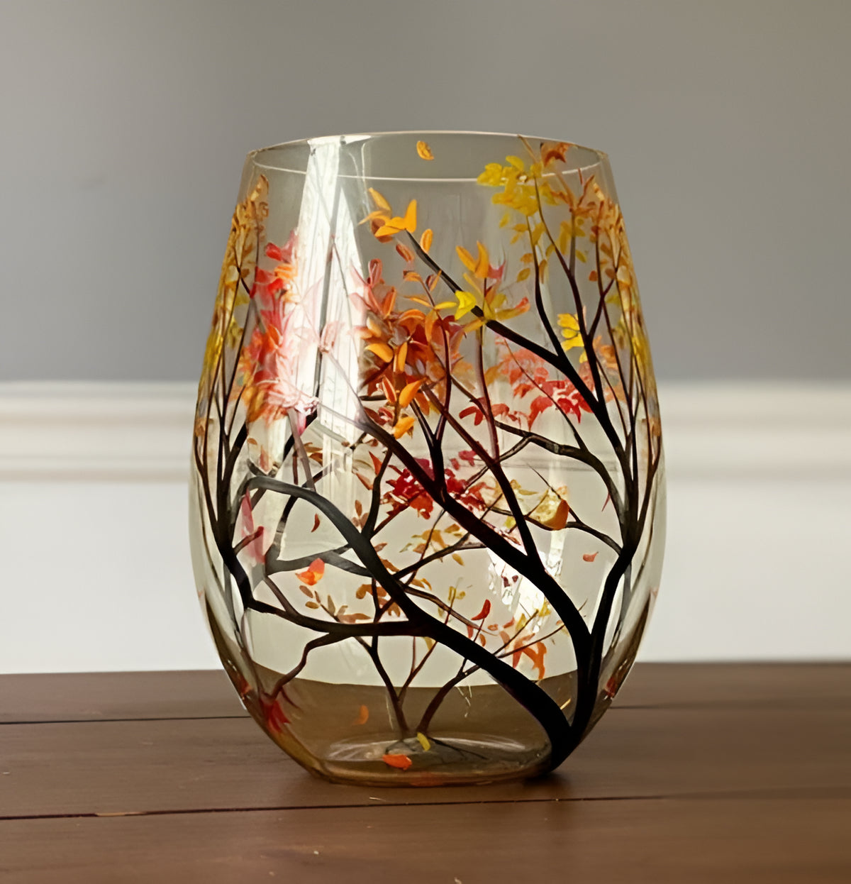 Hand-Painted Four Seasons Wine Glasses, 350ml, Stem or Stemless