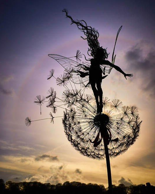 Metal Garden Stake with Fairy and Dandelion Design, 65cm Tall