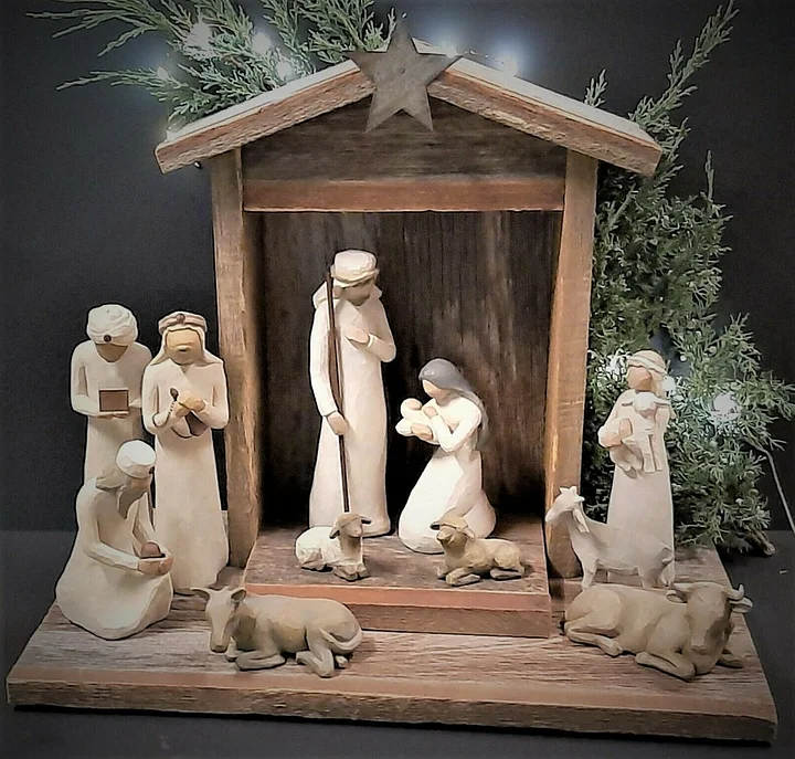 Wooden Nativity Set, 20 Pieces with Stable and Figures