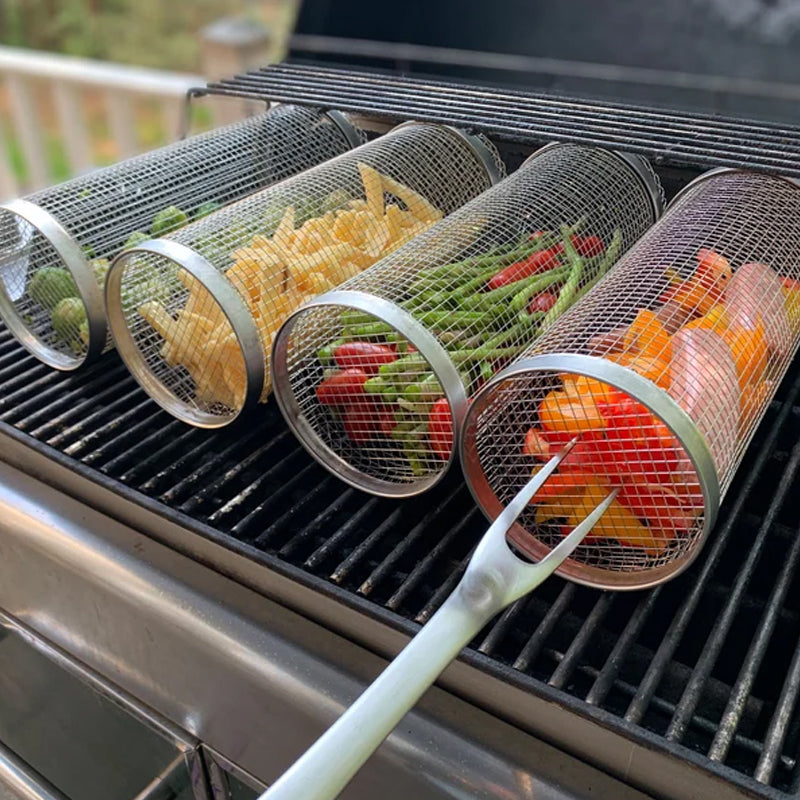 Rotating Stainless Steel BBQ Grill Basket, 360 Degrees