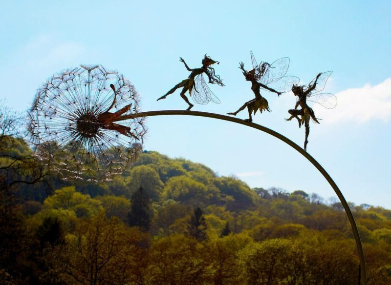 Metal Garden Stake with Fairy and Dandelion Design, 65cm Tall