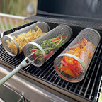 Rotating Stainless Steel BBQ Grill Basket, 360 Degrees