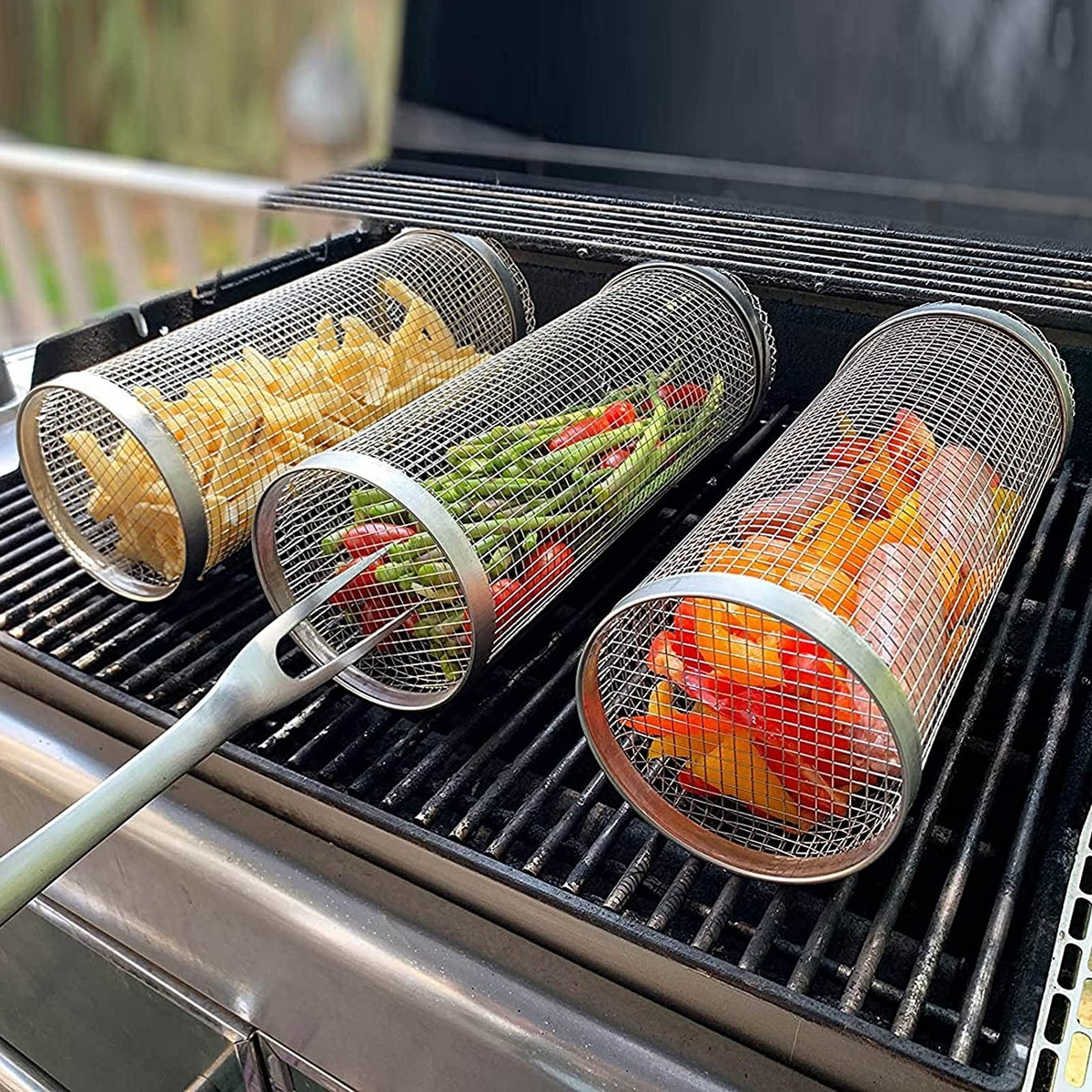 Rotating Stainless Steel BBQ Grill Basket, 360 Degrees