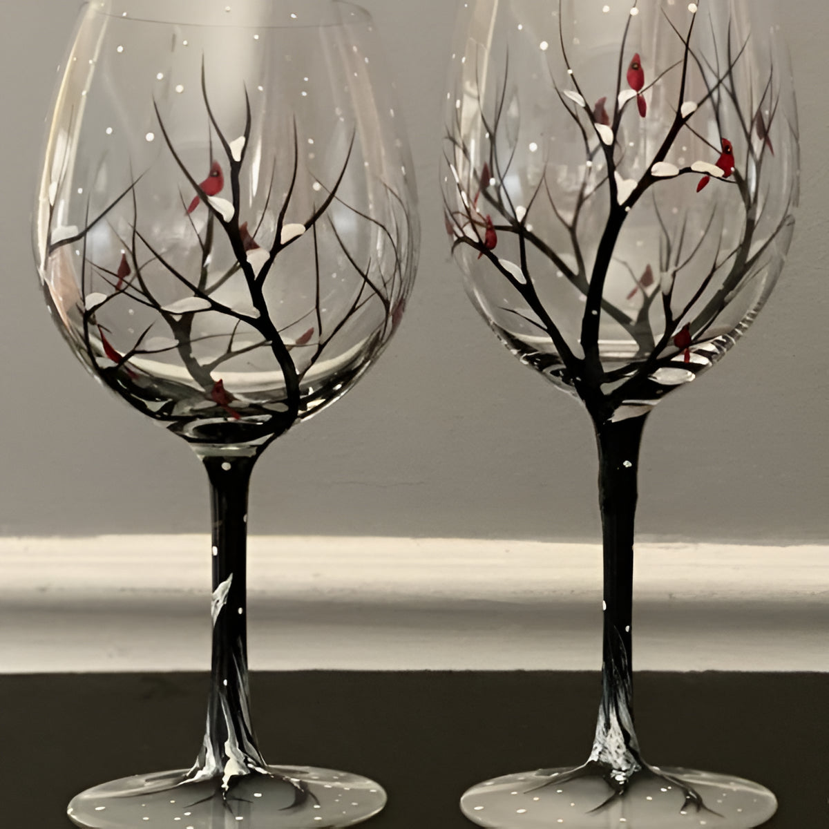 Hand-Painted Four Seasons Wine Glasses, 350ml, Stem or Stemless
