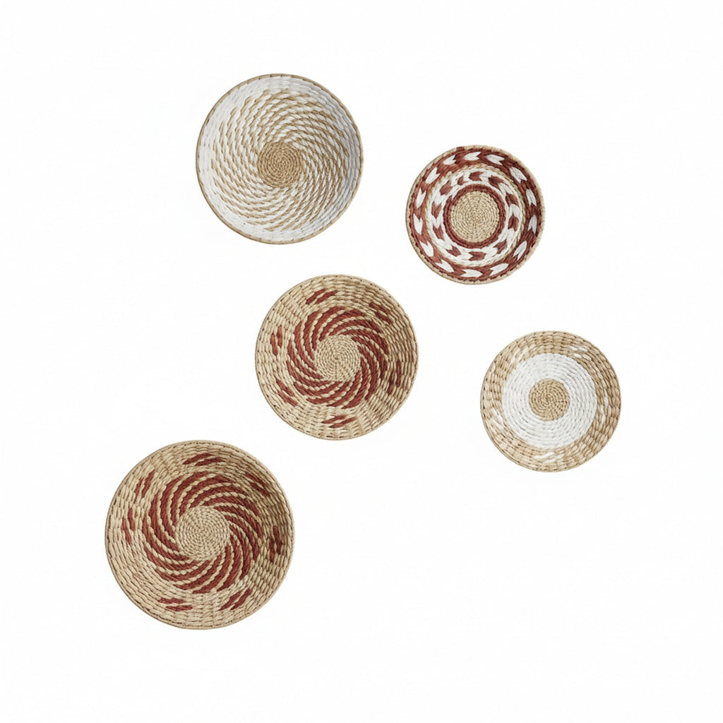 Woven Boho Wall Basket with Spiral Pattern and Jute Cord