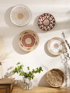Woven Boho Wall Basket with Spiral Pattern and Jute Cord