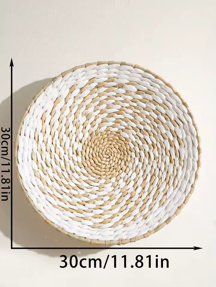 Woven Boho Wall Basket with Spiral Pattern and Jute Cord