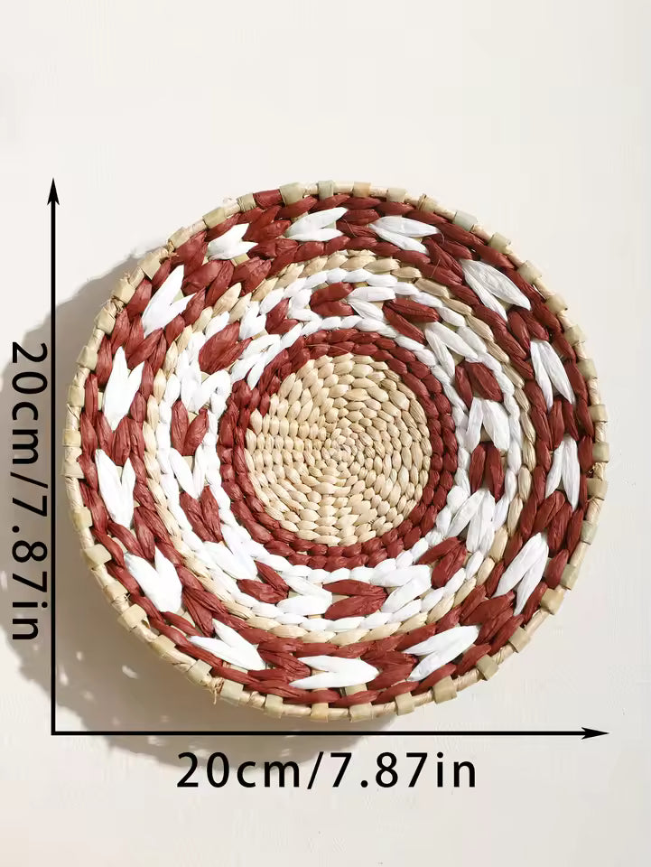 Woven Boho Wall Basket with Spiral Pattern and Jute Cord