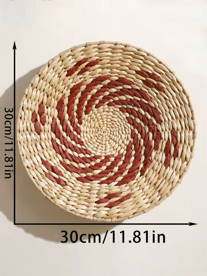 Woven Boho Wall Basket with Spiral Pattern and Jute Cord