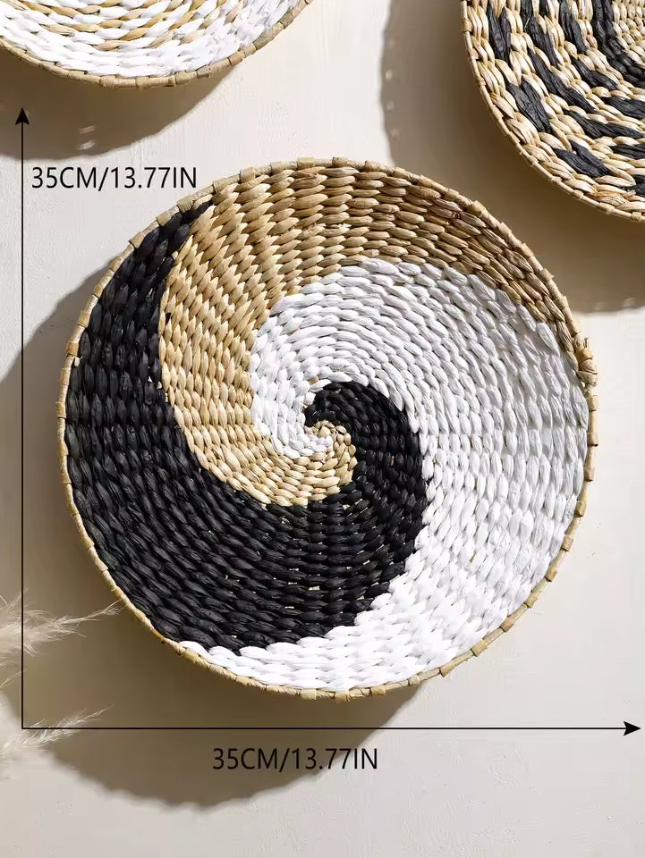 Woven Boho Wall Basket with Spiral Pattern and Jute Cord