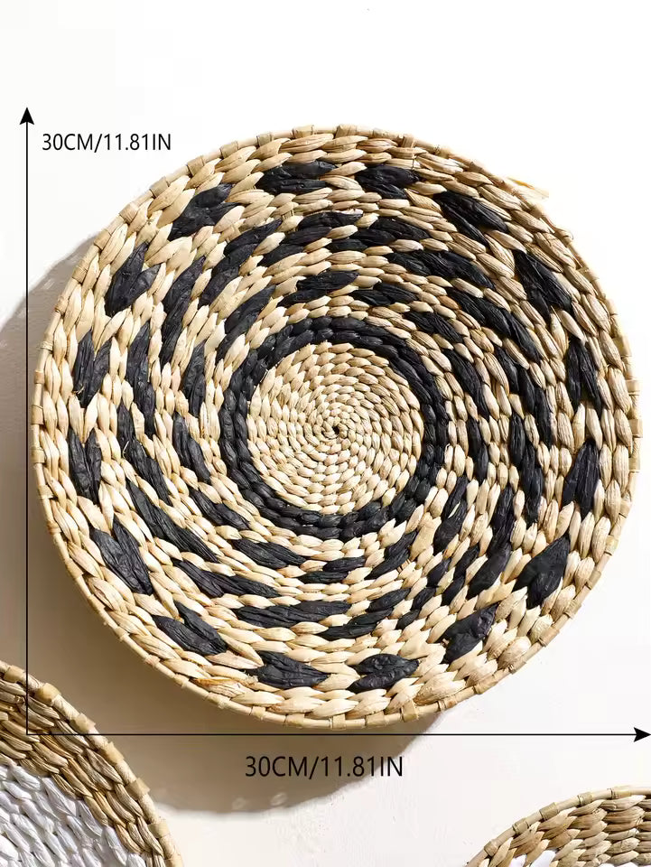 Woven Boho Wall Basket with Spiral Pattern and Jute Cord