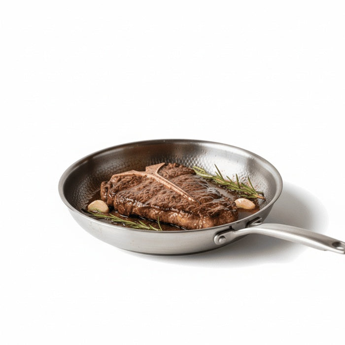 Uncoated Tri-Ply Stainless Steel Frying Pan, Hammered