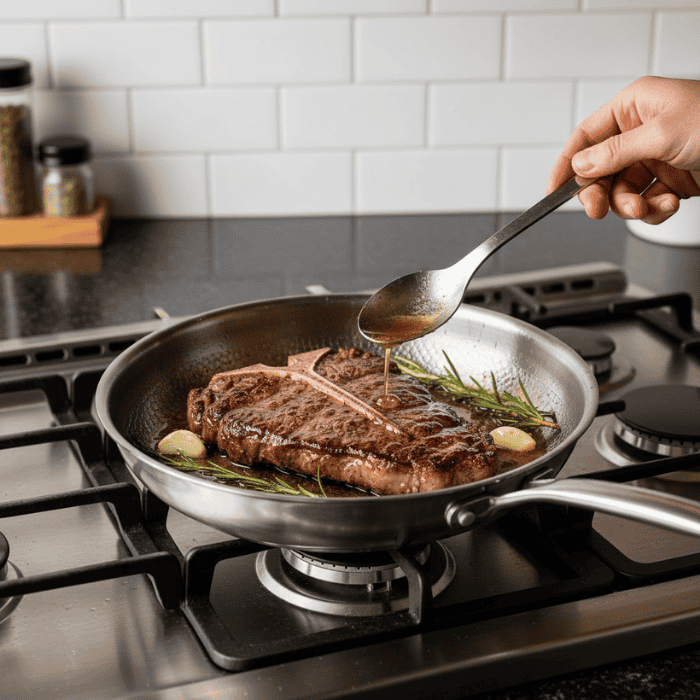 Uncoated Tri-Ply Stainless Steel Frying Pan, Hammered