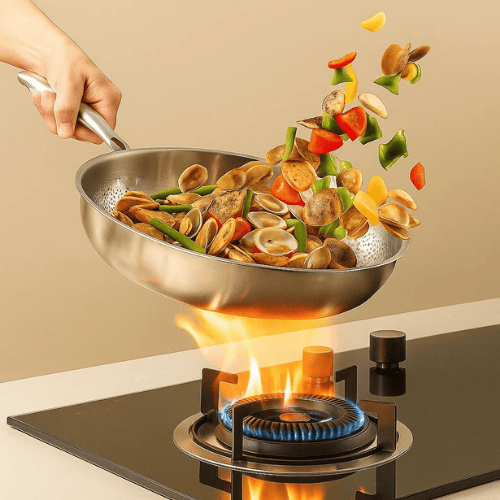 Uncoated Tri-Ply Stainless Steel Frying Pan, Hammered