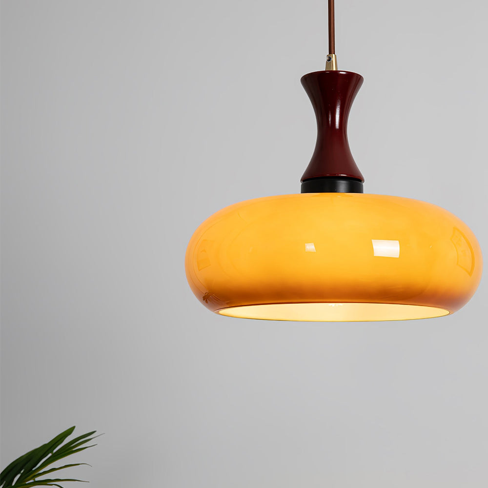 Glass and Wood Pendant Light with E27 Fitting, Retro Style