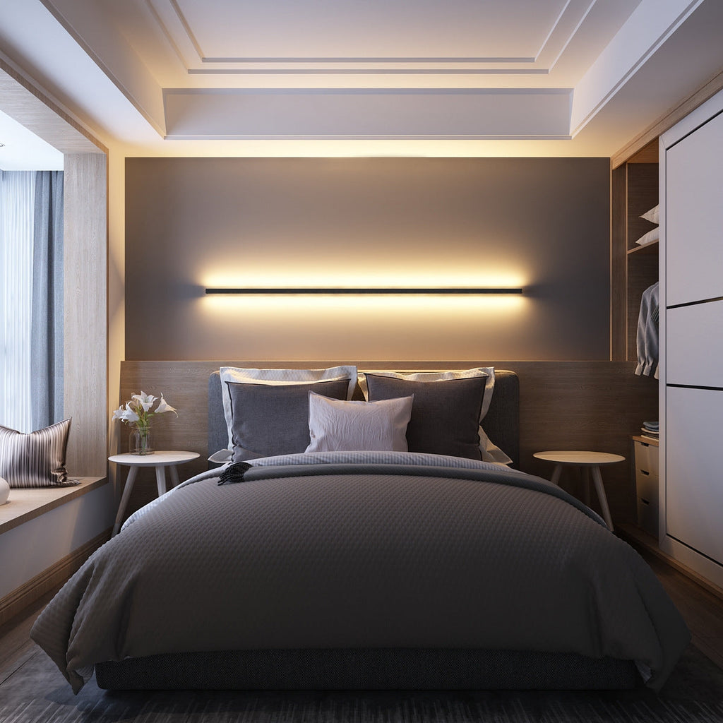 Linear LED Wall Light with Integrated Strip, Black or White