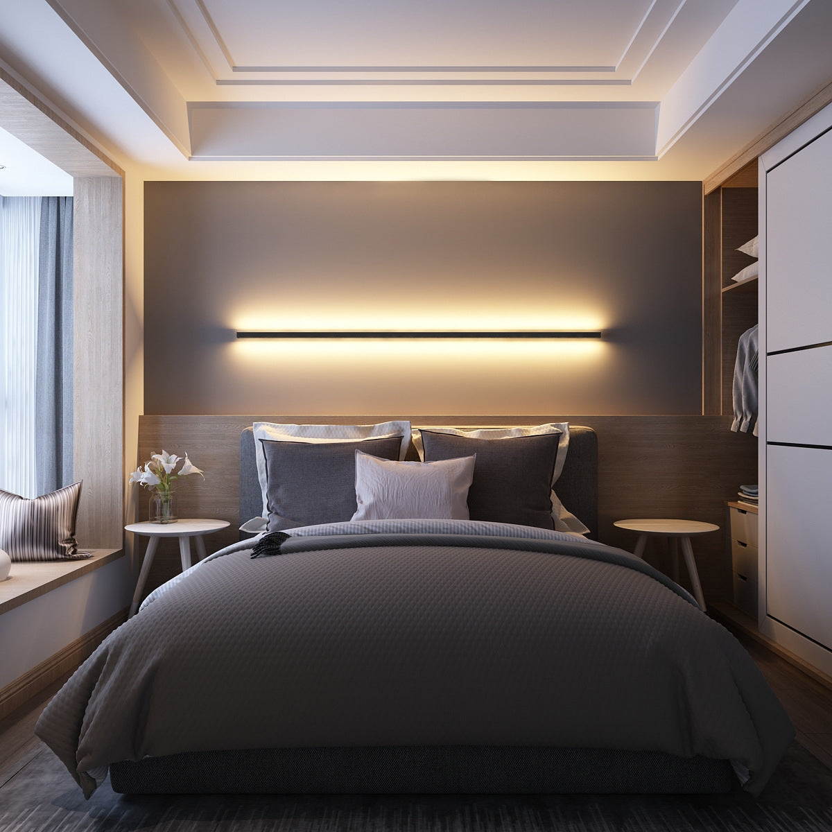 Linear LED Wall Light with Integrated Strip, Black or White